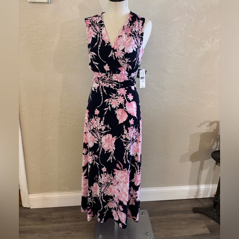 Studio One Sleeveless Pink Floral Midi Dress Sz Med NWT